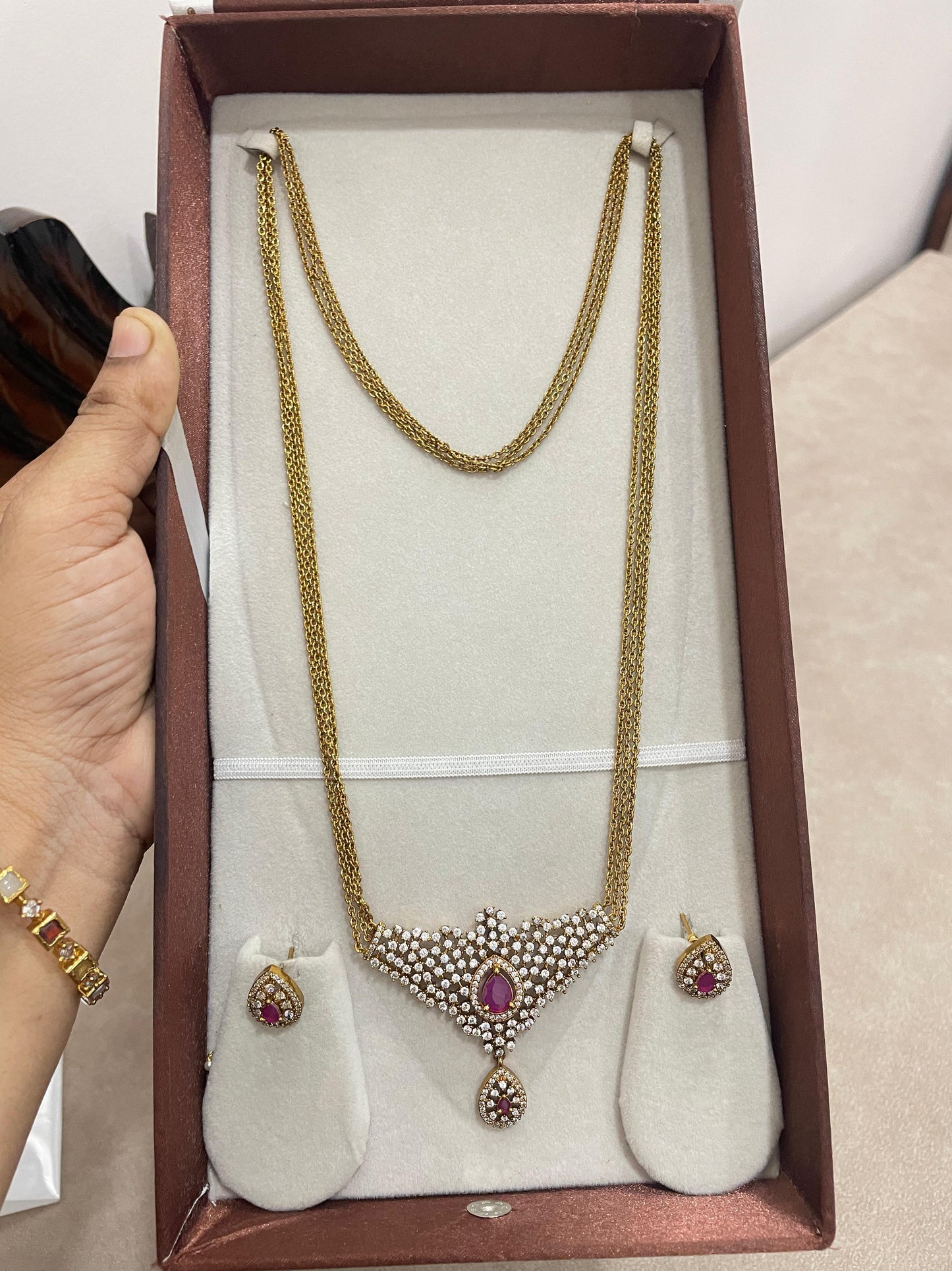 Golden glow cz ruby chandraharam