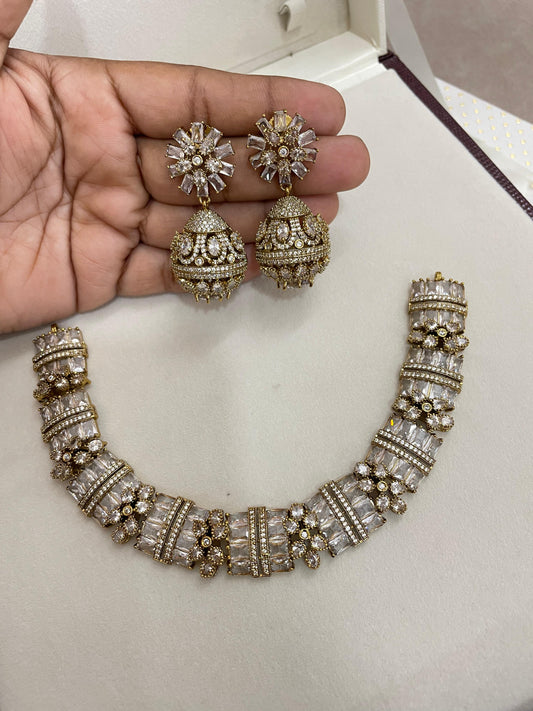 Classic crystal AD stones jadau chokerset
