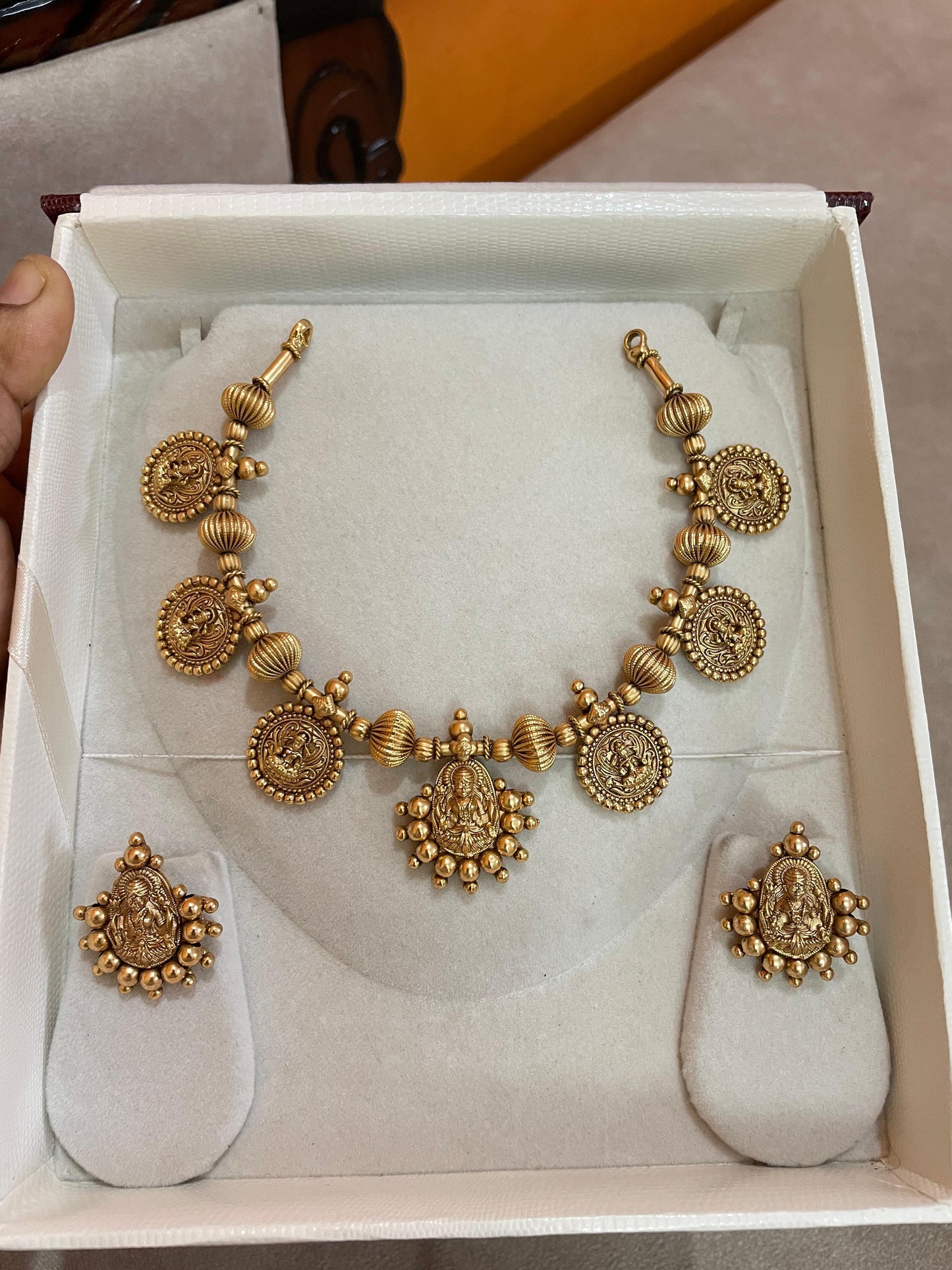 Heritage inspired lakshmi coin necklace set
