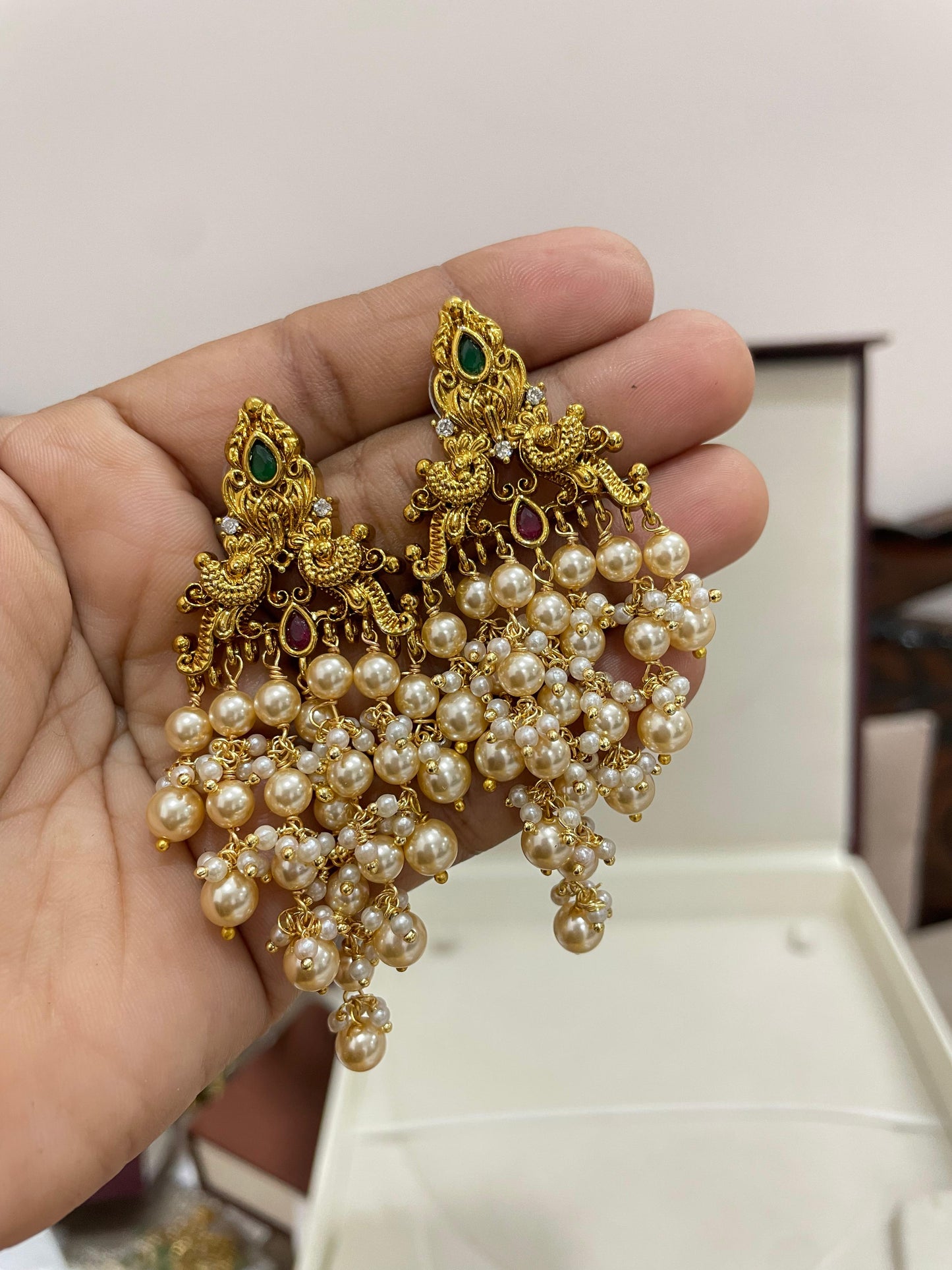 Regal peacock pearl jhumka