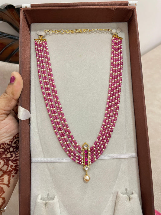 Royal pink kundan beads chain semiharam