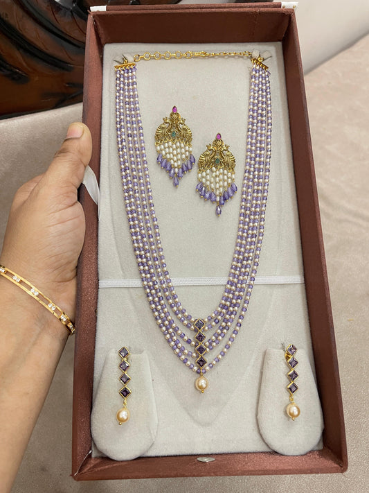 Graceful Lavender natural beads haram with 2 pairs of earrings