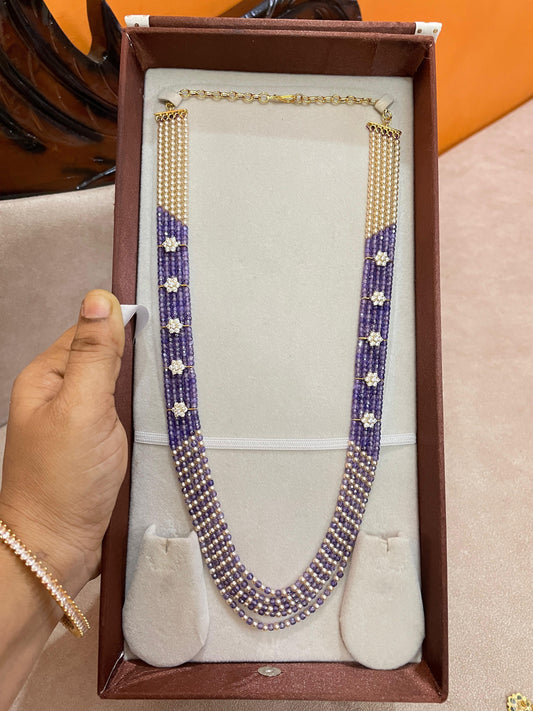 Multilayer Lavender Pearl Cz Swarovski Beads haram with diamond cz accents