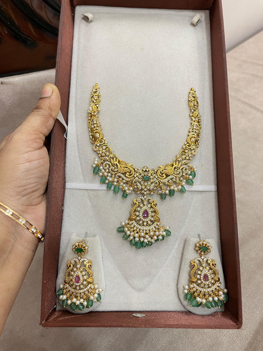 Classic Gold nakshi peacock necklace set