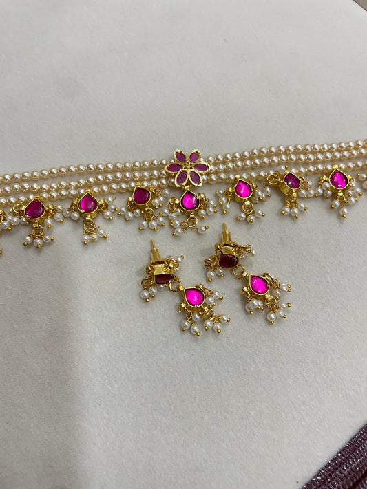Vintage Kemp stones Swarovski pearl chokerset set