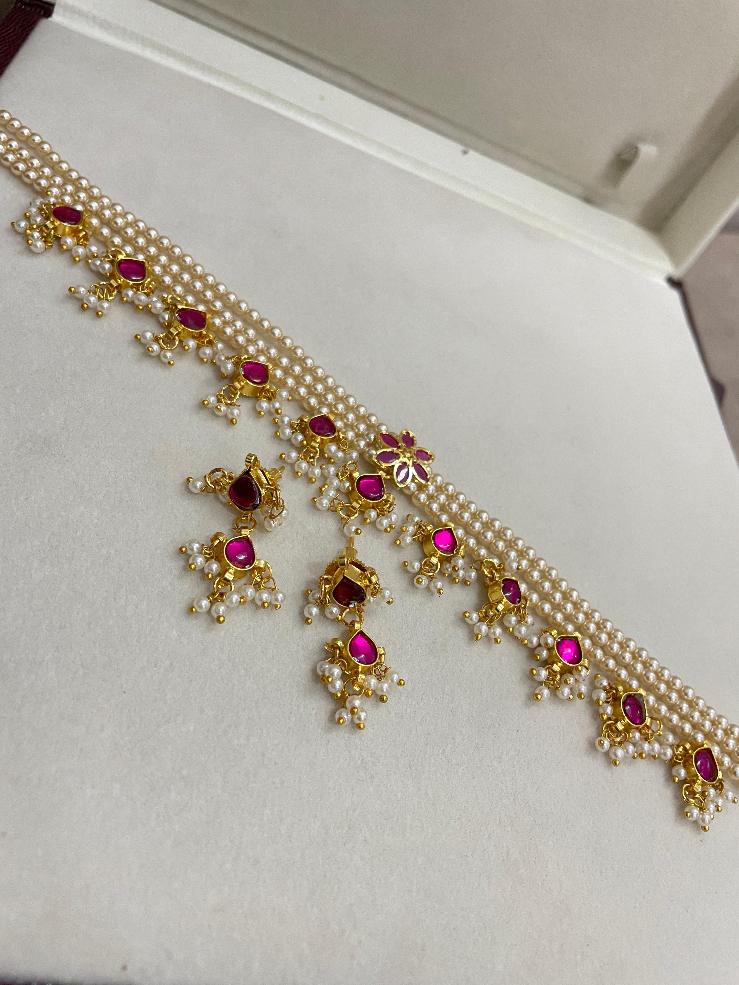 Vintage Kemp stones Swarovski pearl chokerset set