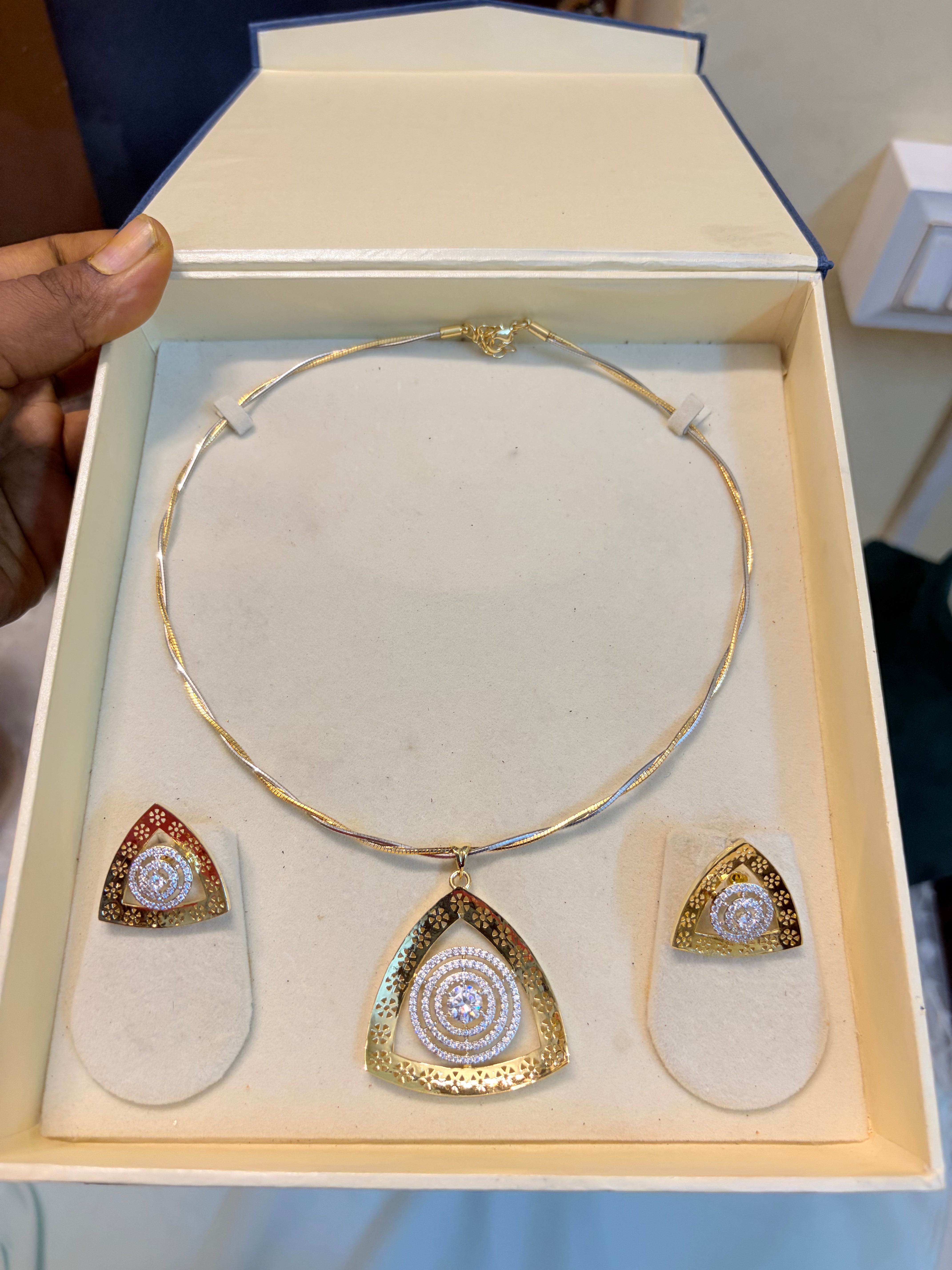 Minimalist Triangle Crystal pendant set with twisted hasli