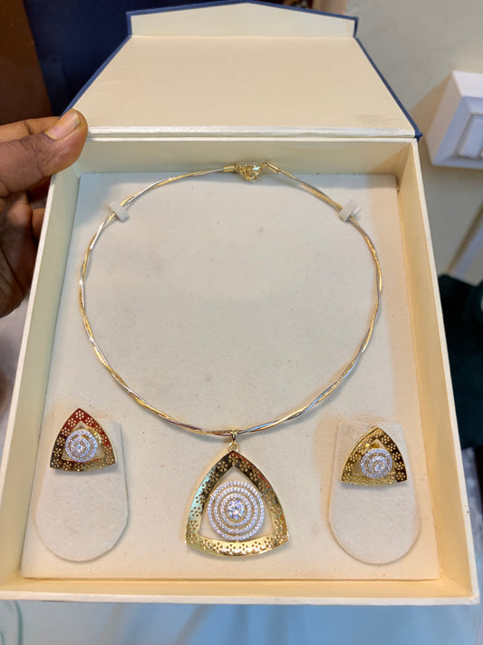 Minimalist Triangle Crystal pendant set with twisted hasli