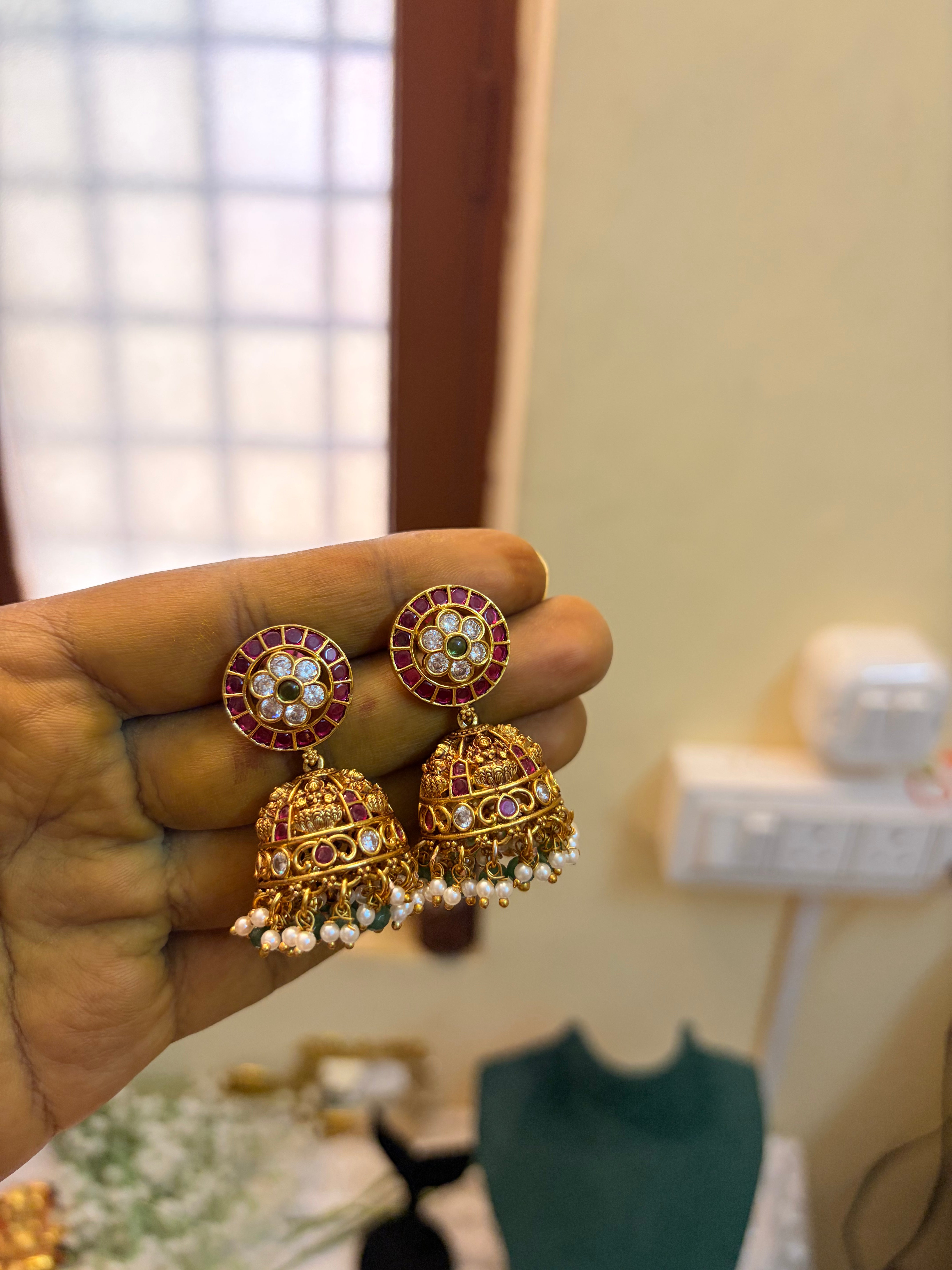 Heritage Pure kemp stones brass made jadau Kundan semiharam