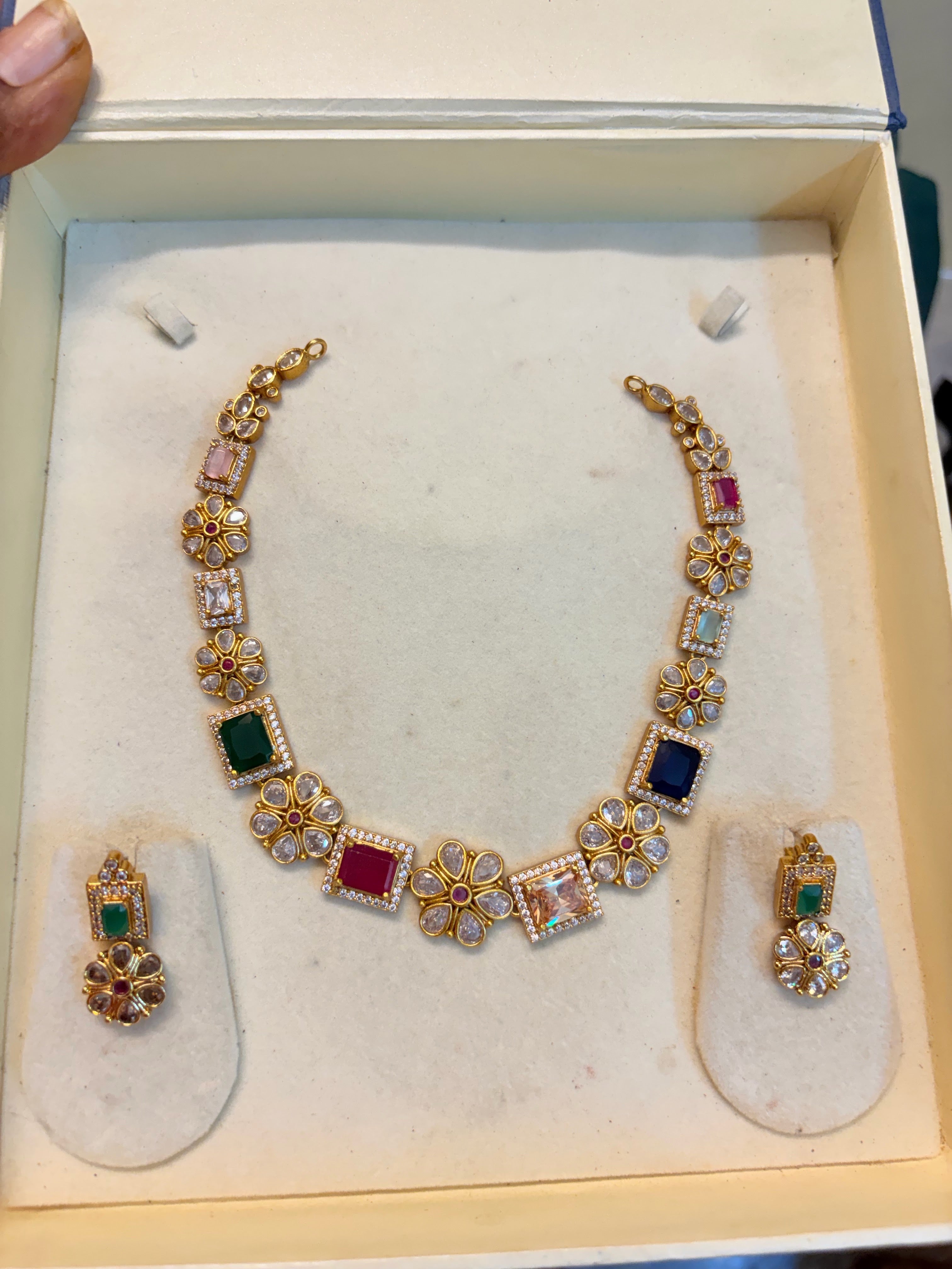 AD stones Multicolour jadau necklace set