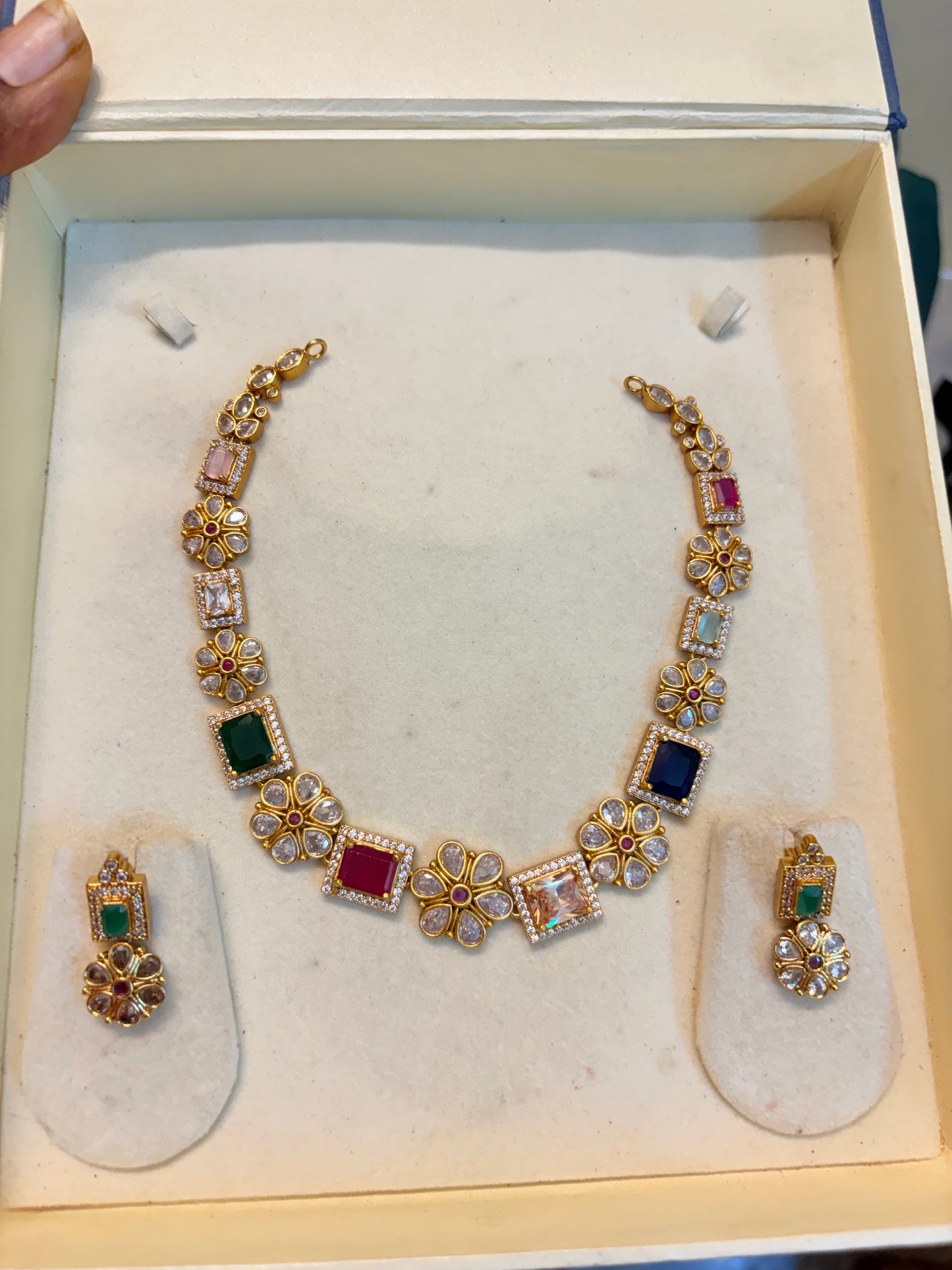 AD stones Multicolour jadau necklace set