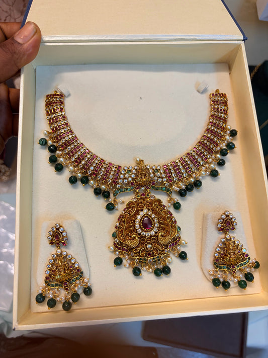 Kemp stone Antique Lakshmi choker set