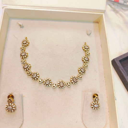 Cz stone gold plated necklace set premium quality