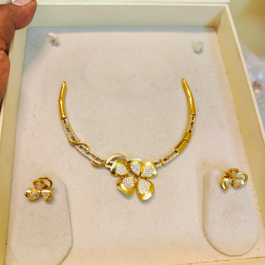 Cz stone gold plated necklace set premium quality