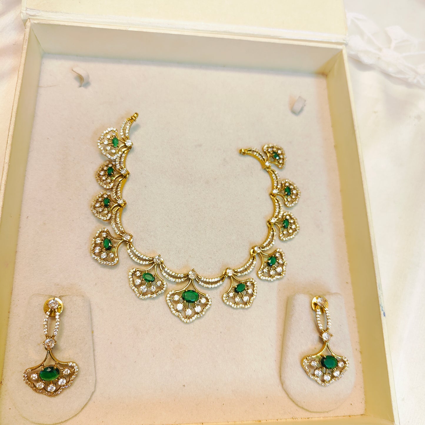 Cz stone gold plated necklace set premium quality