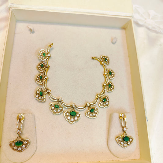 Cz stone gold plated necklace set premium quality