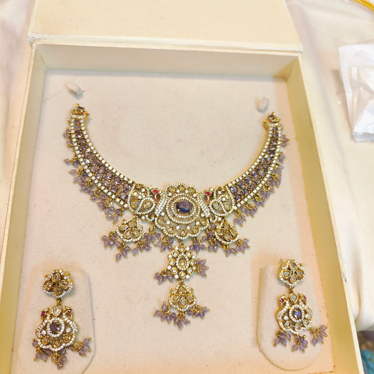 Glamorous purple AD stone necklace set premium quality
