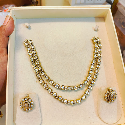 Victoria jadau kundan Moissanite 2 layer necklace set premium quality