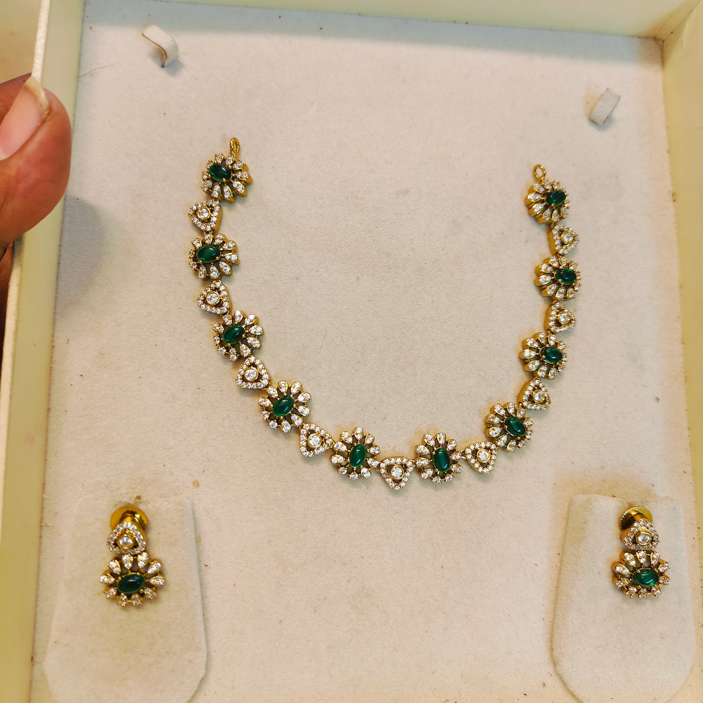 Cz stone gold plated jadau necklace set premium quality