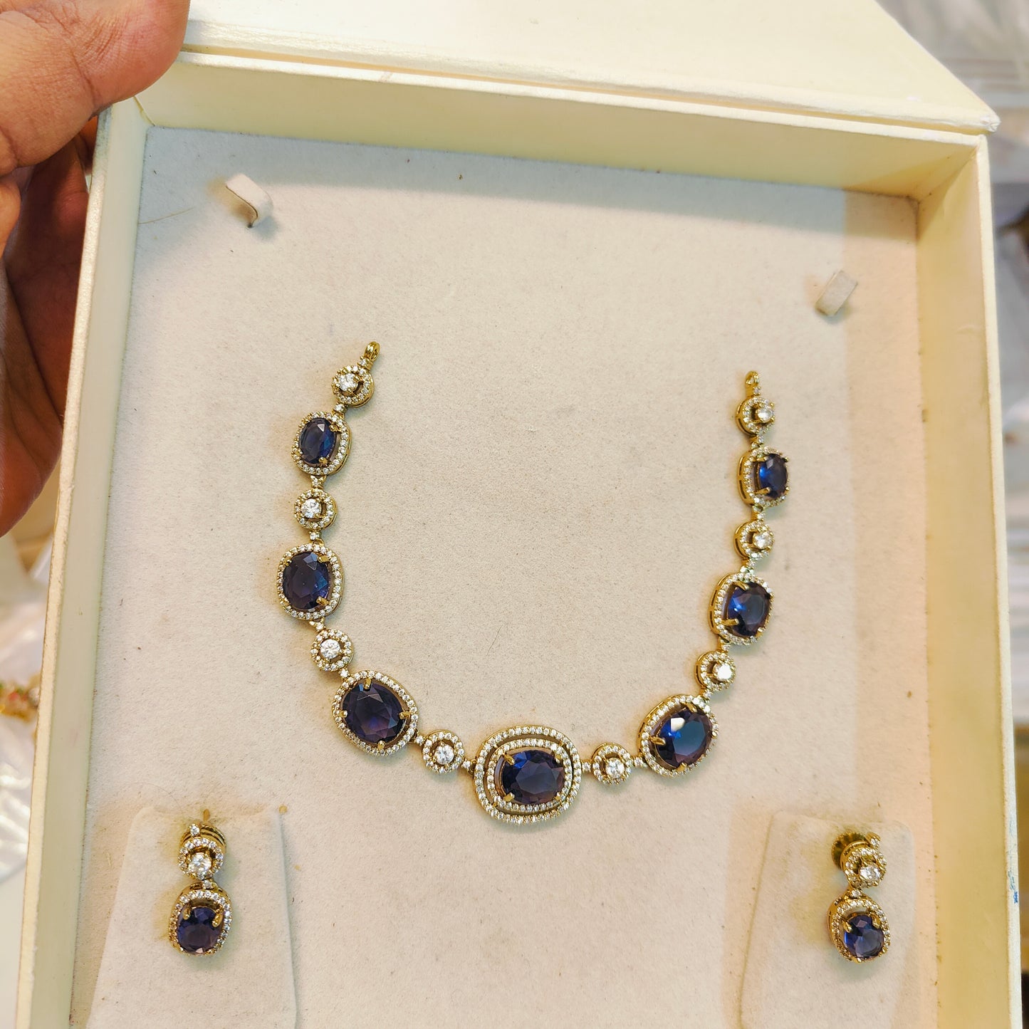 Cz stone gold plated jadau necklace set premium quality