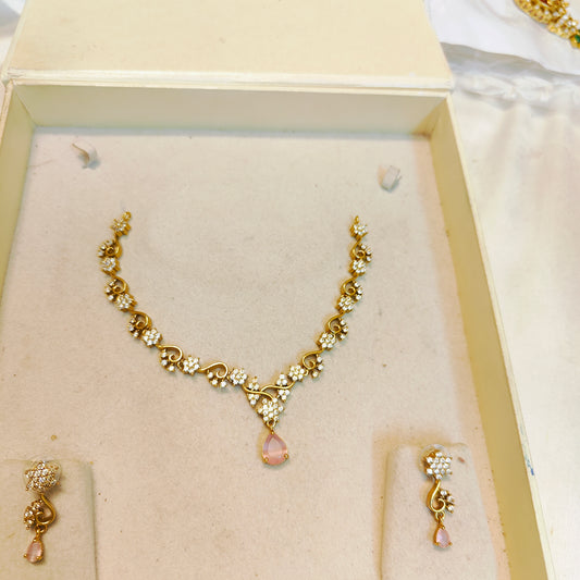 Simple elegant cz stones necklace set