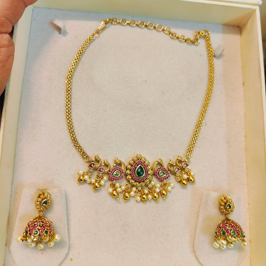 Cz stone gold plated choker set premium quality