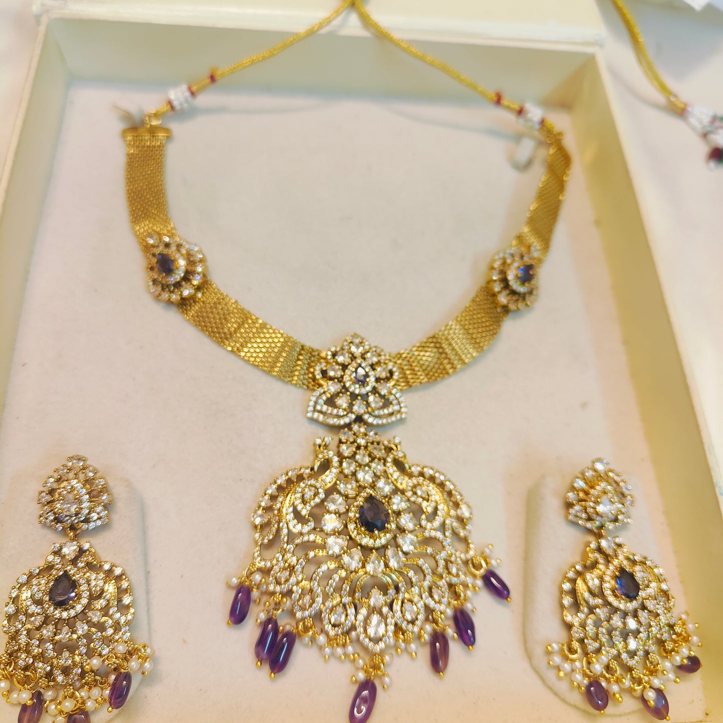 Cz stone gold replica design premium quality gold antique finish necklace set