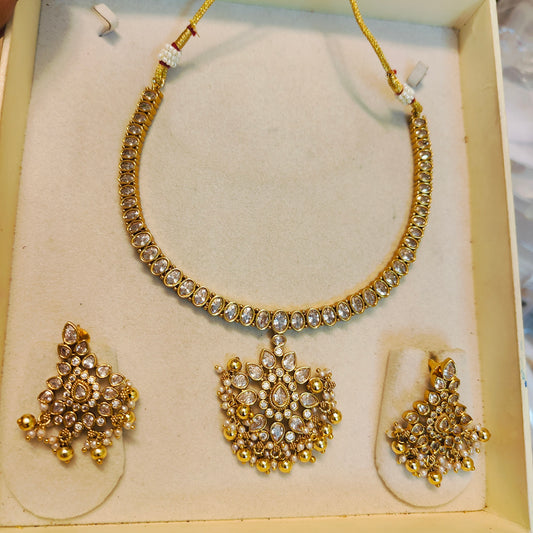 Real Kemp stones gold antique finish necklace set premium quality