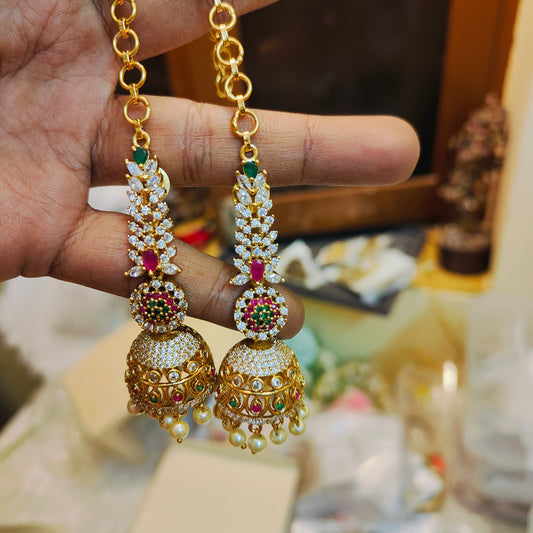 Cz stone gold plated jhumka with mattal