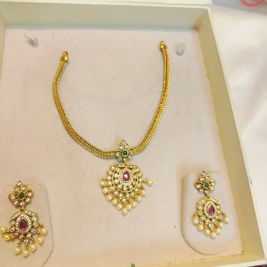 Cz stone gold antique finish necklace set premium quality