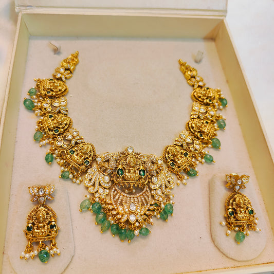 Jadau kundan gold antique finish necklace set premium quality