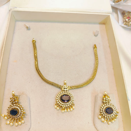 Cz stone gold antique finish necklace set premium quality