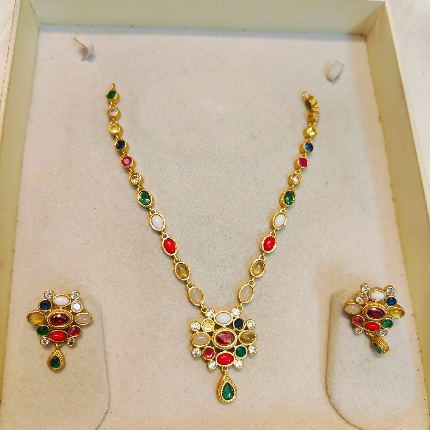 Navaratna gold antique finish necklace set premium quality