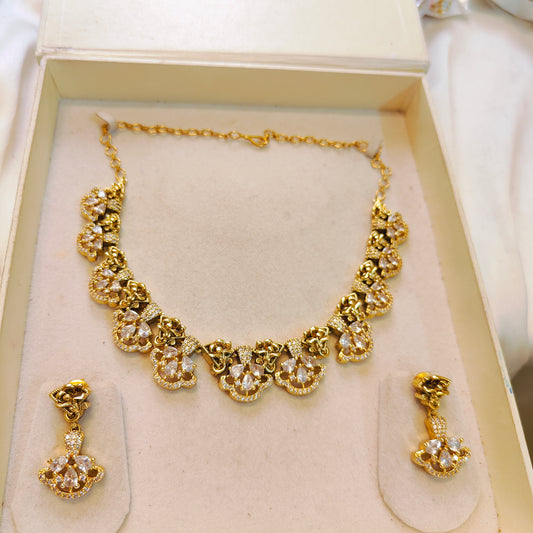 Cz stone gold antique finish necklace set premium quality