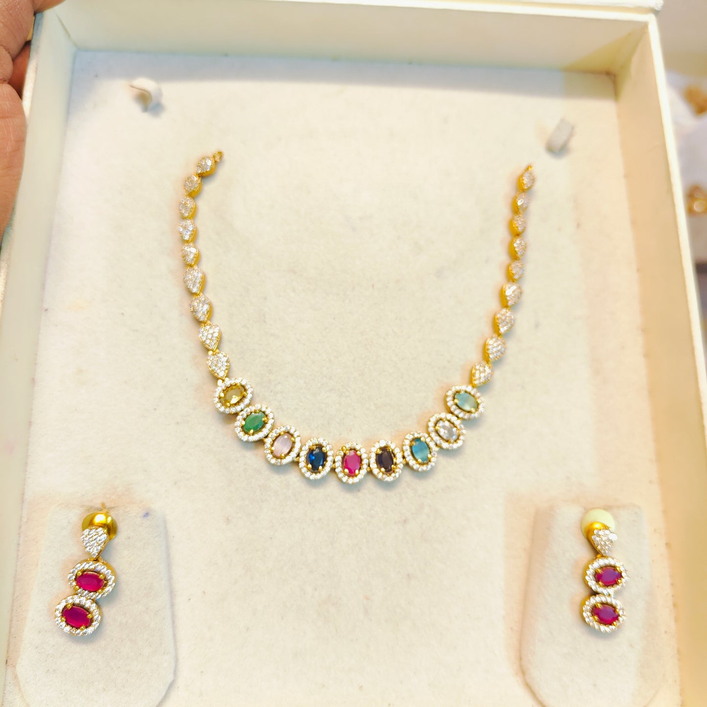 AD stones multi colour jadau necklace set premium quality