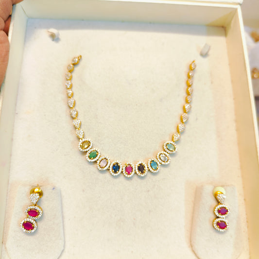 AD stones multi colour jadau necklace set premium quality