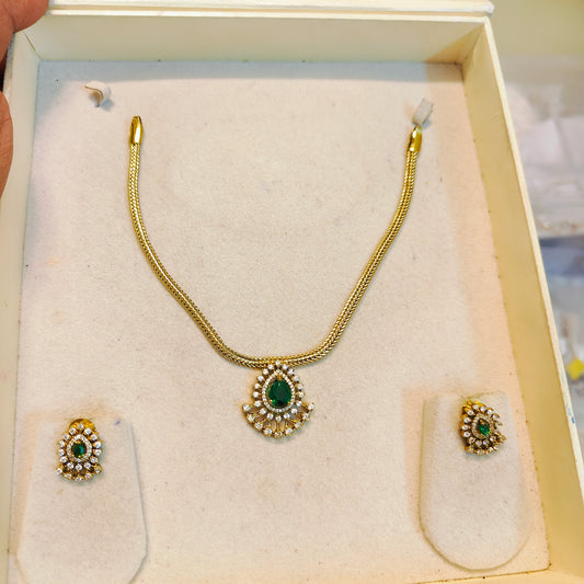 Simple elegant gold antique finish cz stone necklace set premium quality