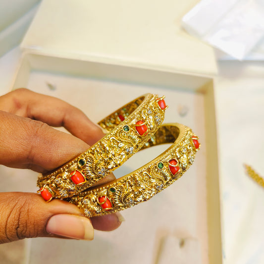 Gold antique nakshi finish bangles premium quality