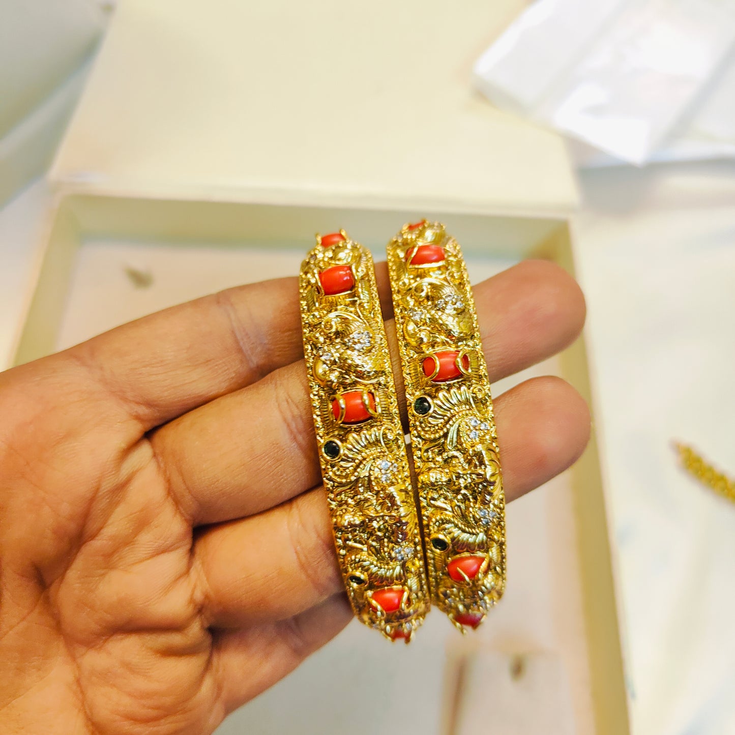 Gold antique nakshi finish bangles premium quality
