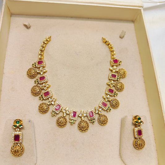 Cz stone gold antique finish necklace set premium quality