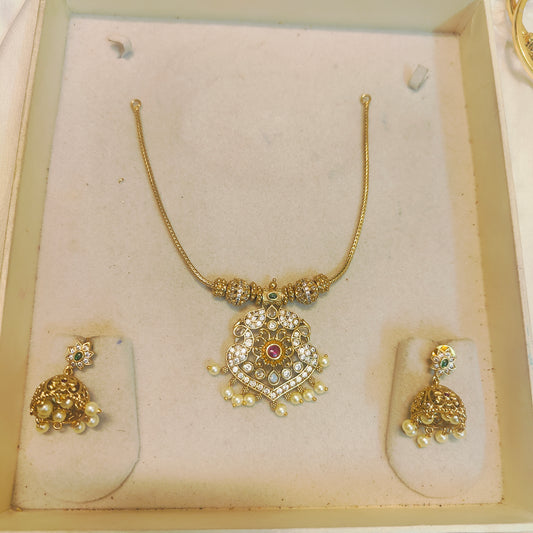 Cz stone gold antique finish necklace set premium quality