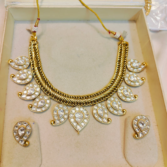 Real jadau kundan brass made necklace set premium quality