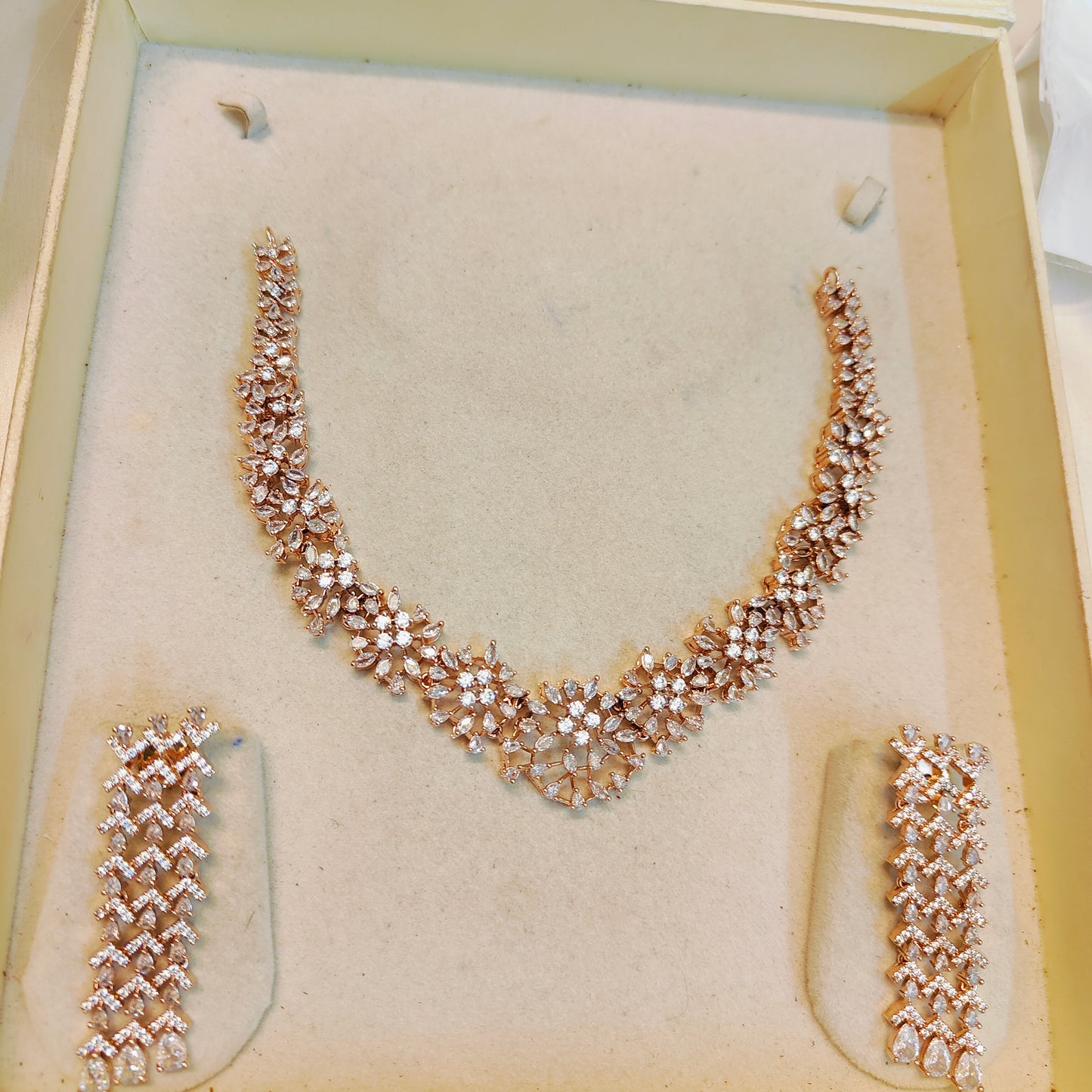 Rose gold elegant diamond replica jadau necklace set premium quality