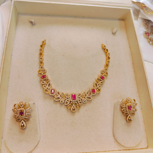 Cz stone gold plated necklace set premium quality