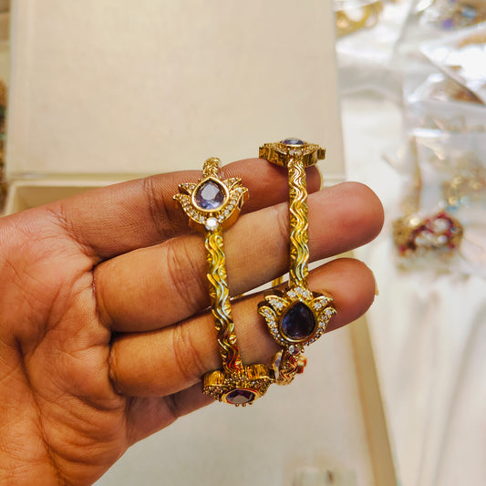 Gold antique finish purple colour bangles premium quality