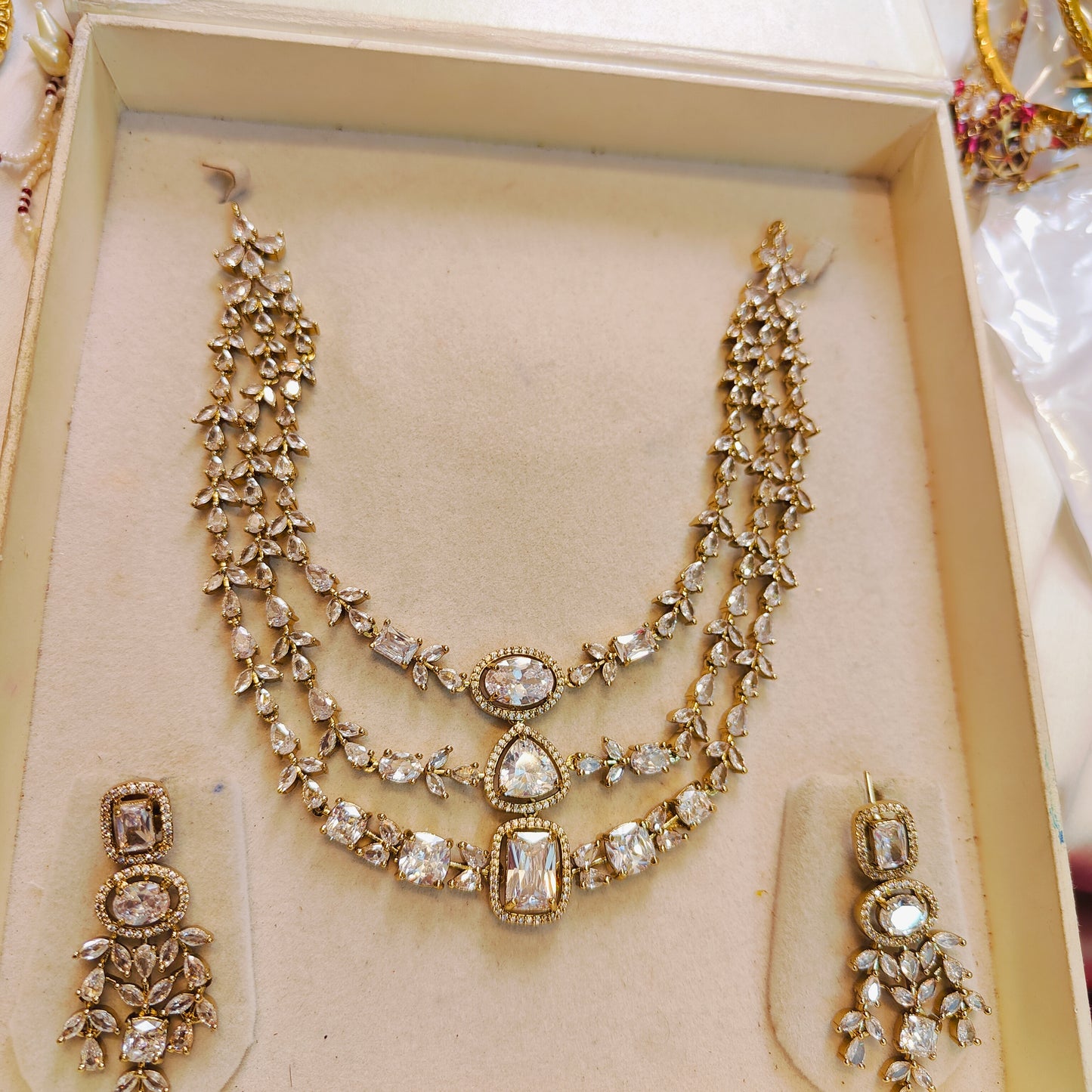 AD stones diamond replica 3 layer necklace set premium quality