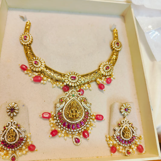 Gold antique finish real beads Kanti necklace set premium quality