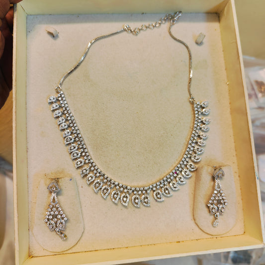 Silver plated jadau necklace set premium quality