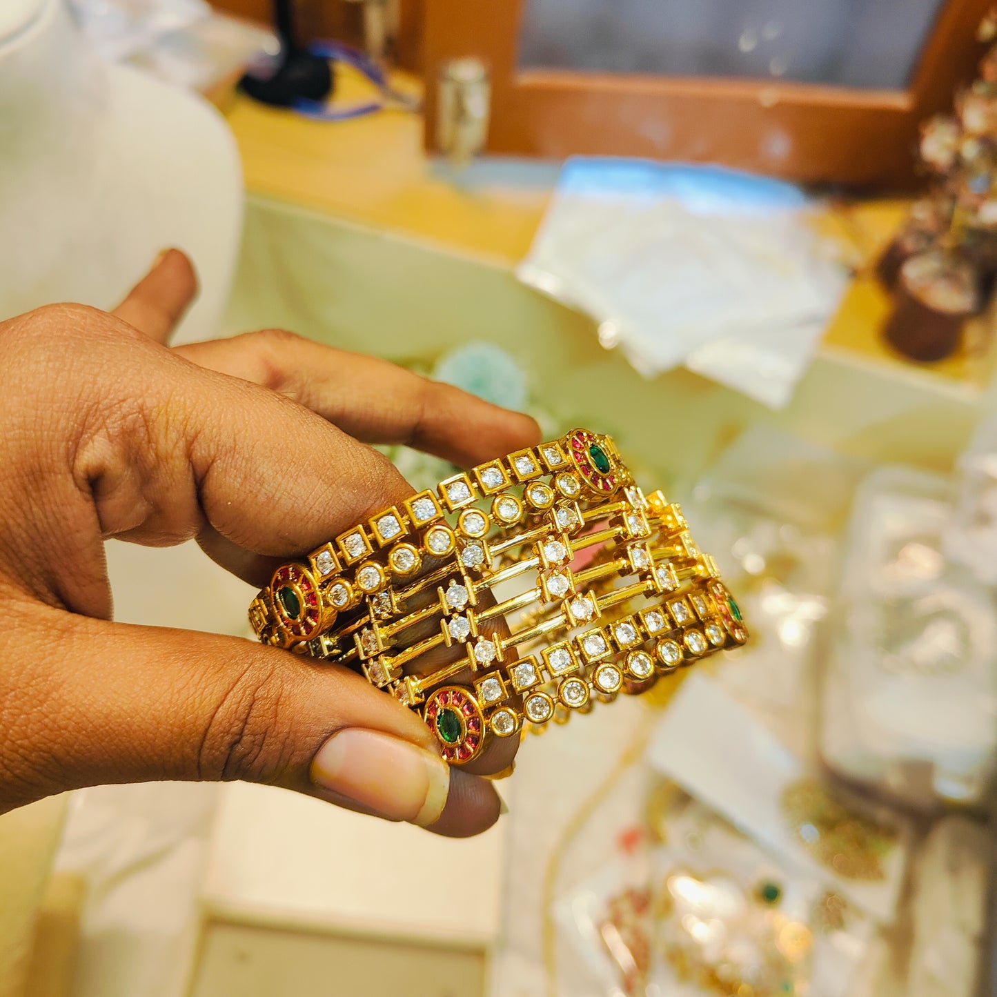 AD stones gold plated jadau bangles premium quality