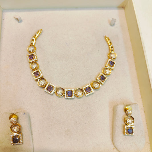 Cz stone gold plated necklace set premium quality